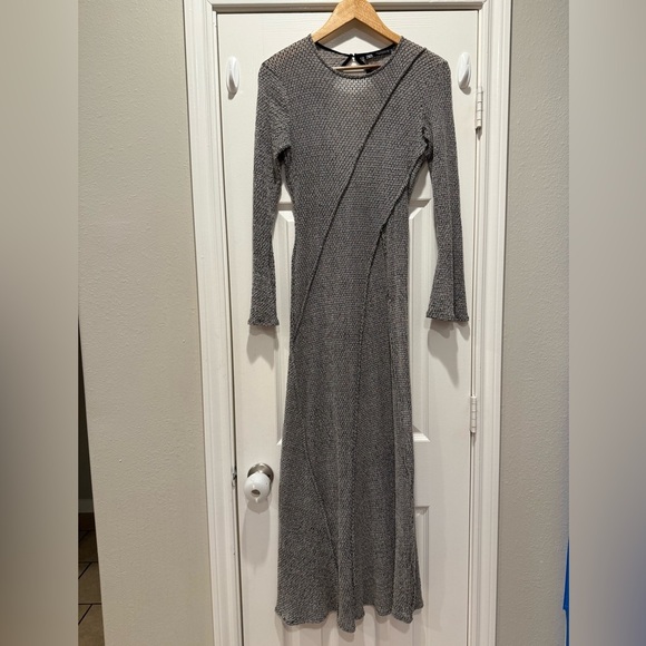 ZARA Pronounced Seam Maxi Dress Women’s Med Grey Stretch Open Back Grunge Gothic - Picture 3 of 11